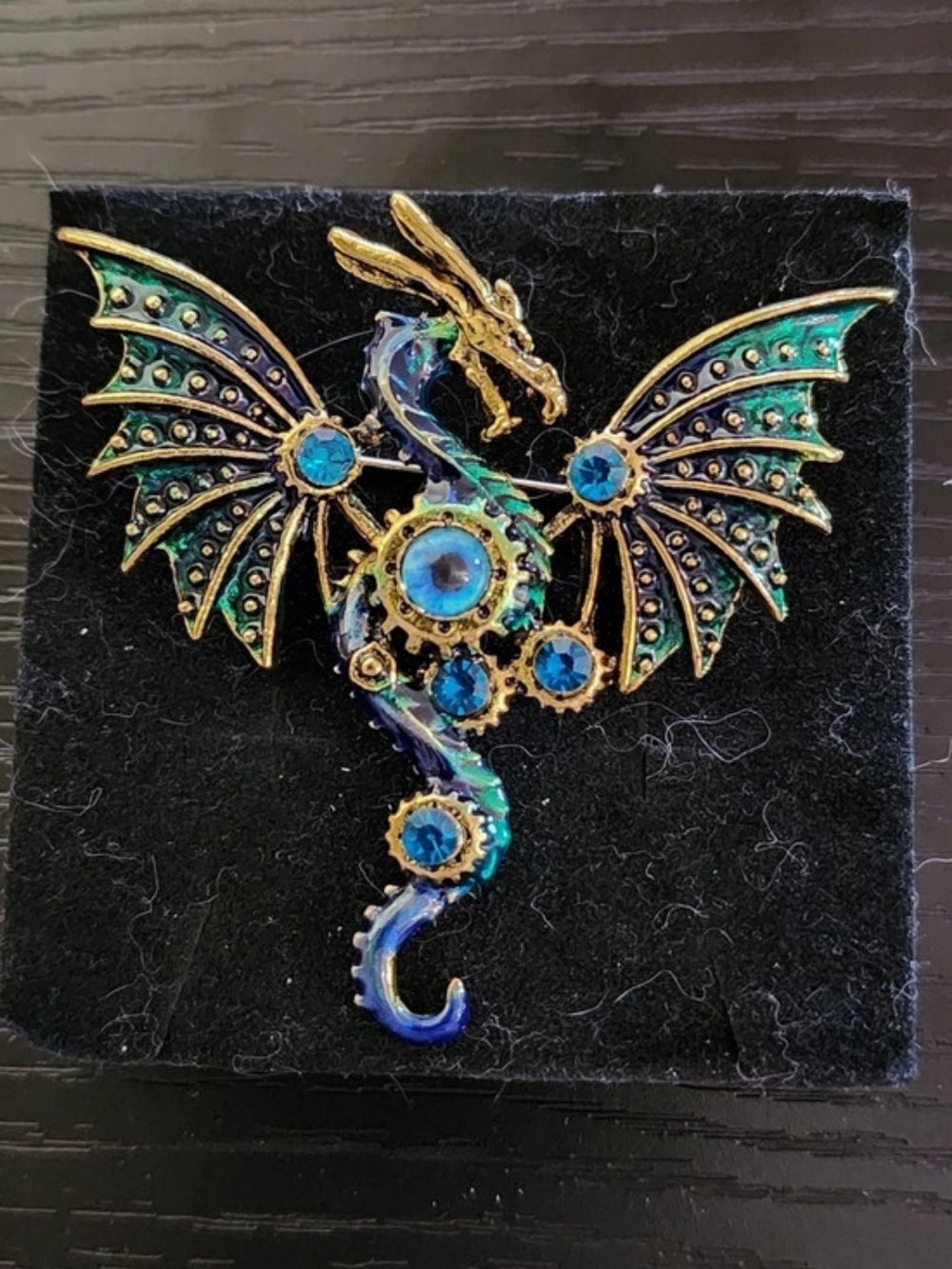 Dragon Brooch in Blue & Green